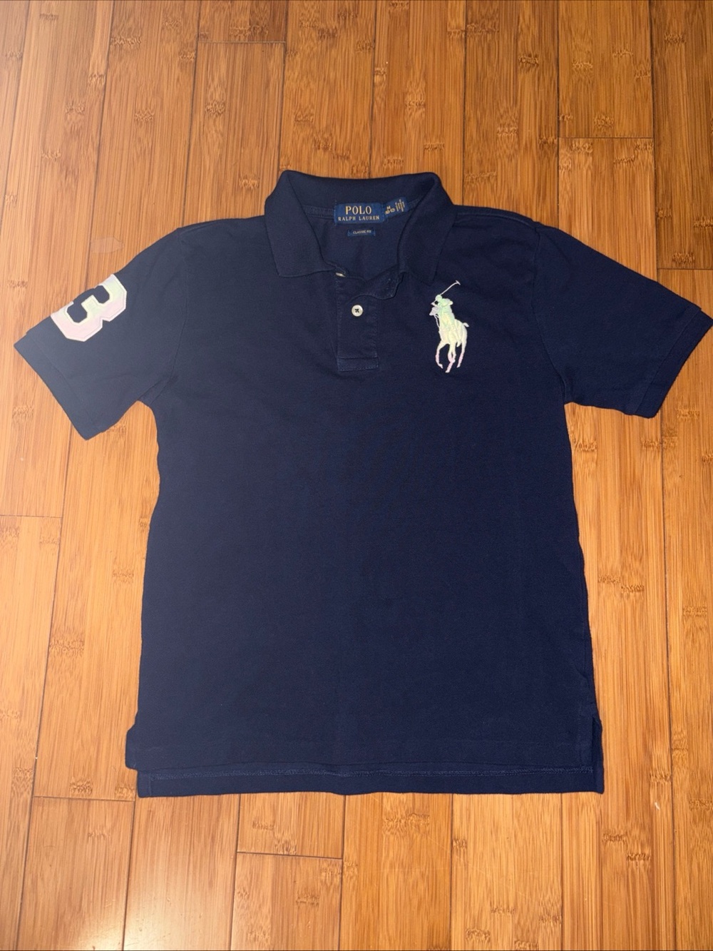 Ralph Lauren Youth M ( 10/12 ) Navy Polo with White Pony and Sleeve Patch